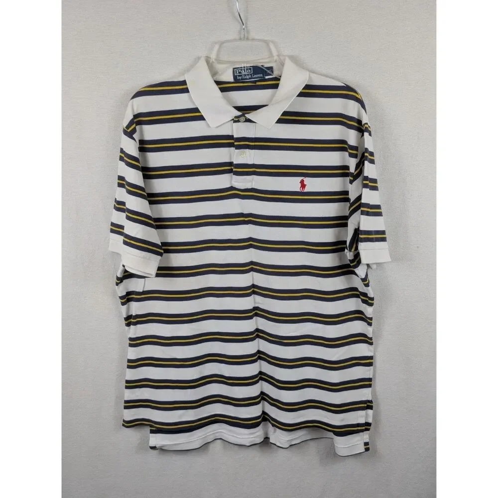 Polo Ralph Lauren Striped Polo Shirt White/Navy/Yellow Men's Size XL